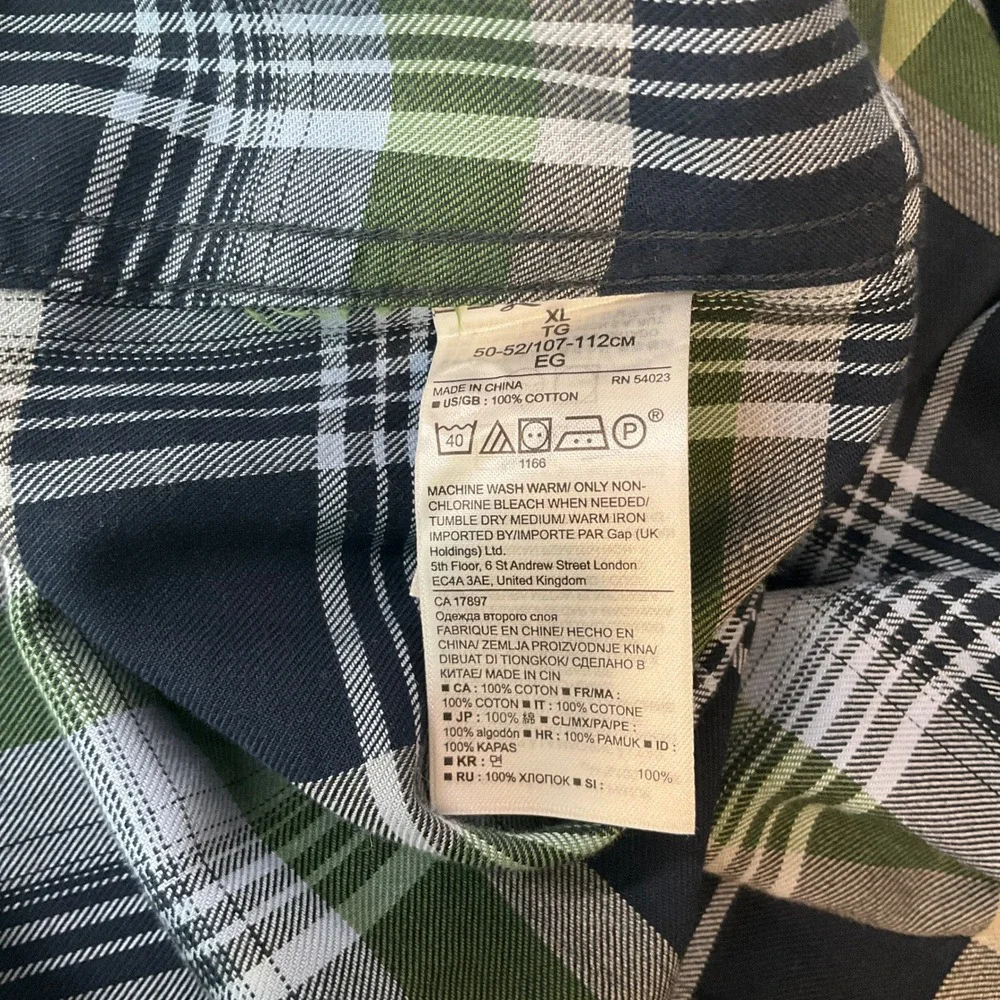 Banana Republic Luxe Flannel‎ Shirt Mens XL Green Blue Plaid Cotton Camden Fit